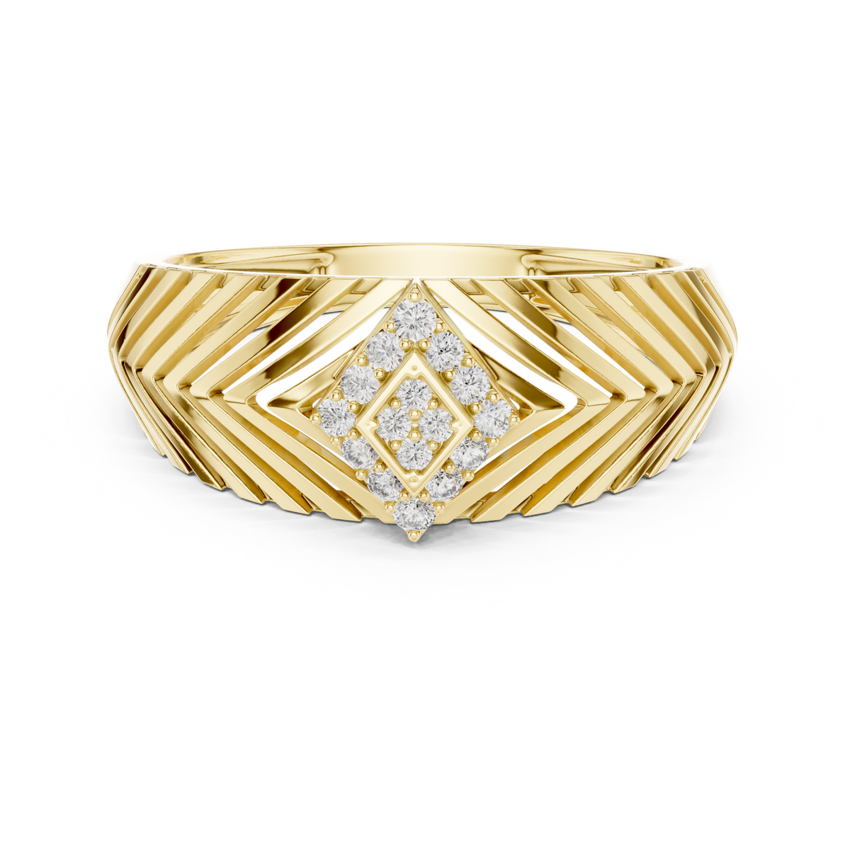 14K Solid Gold Lab Diamond Signet Ring, Yellow Gold