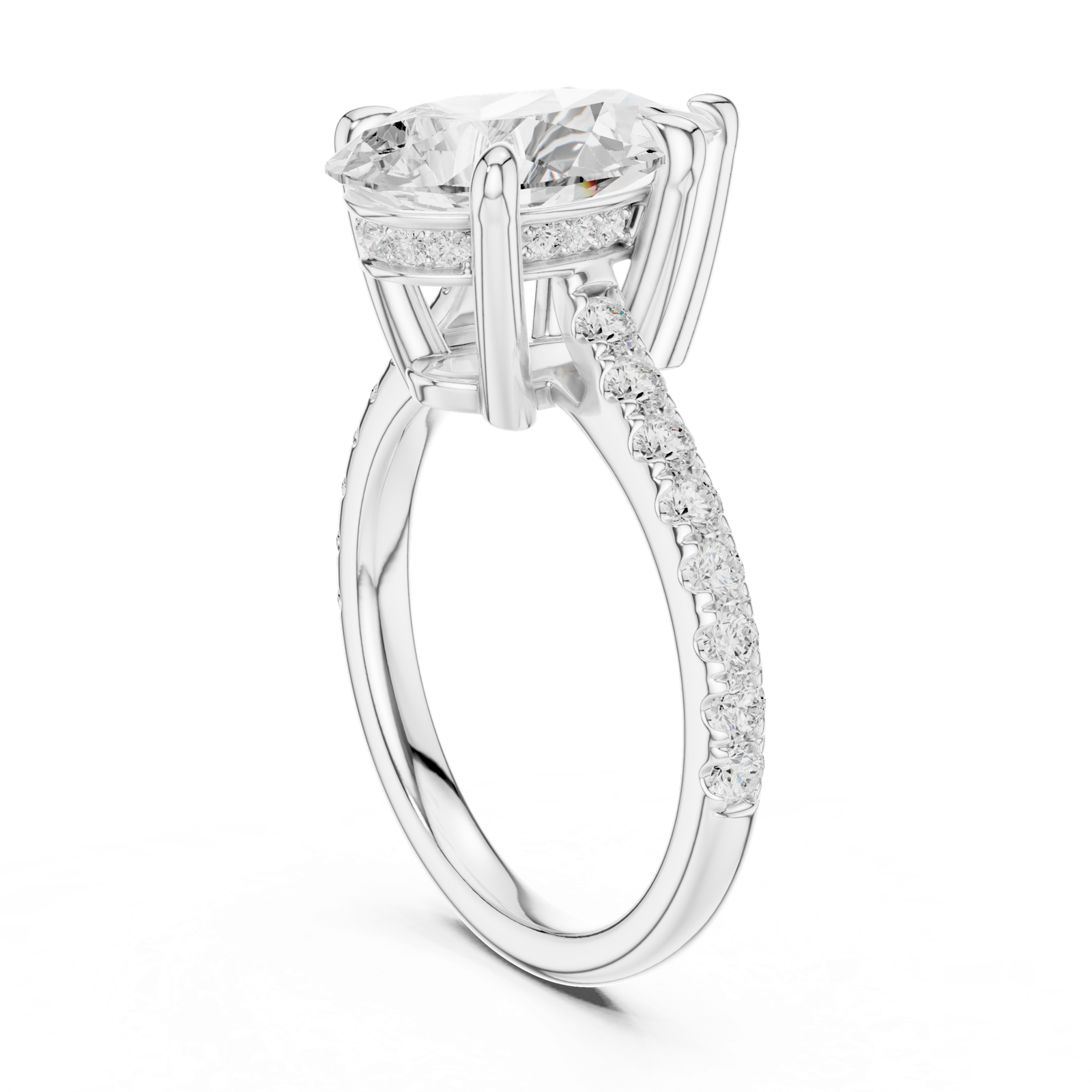 Gold Ring DDLR-250, Pear center stone, White Gold, view 1