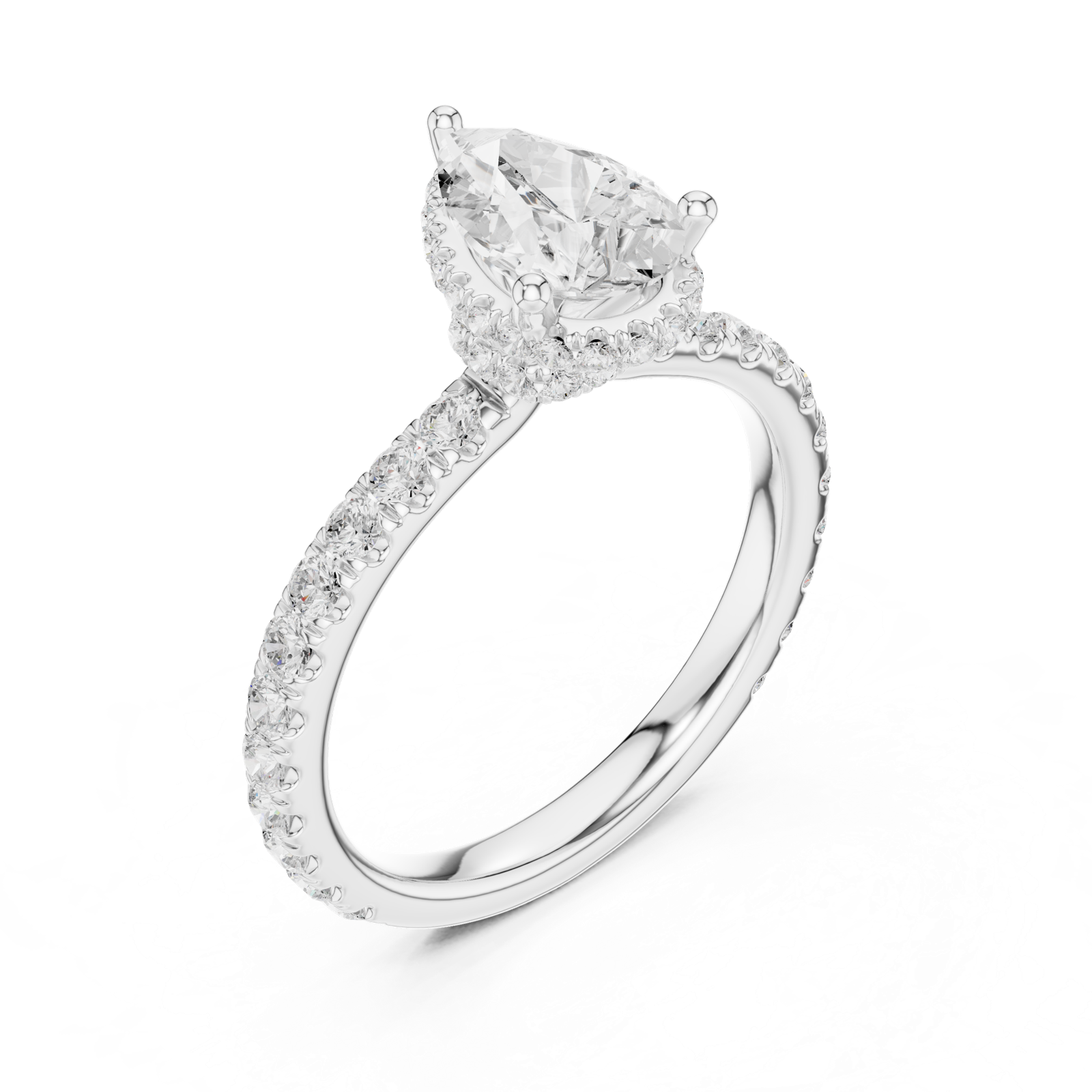 Gold Ring DDLR-165, Pear center stone, White Gold, view 2