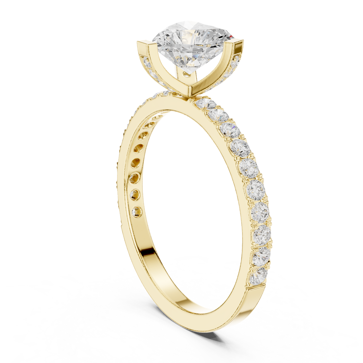 14K Solid Gold Lab Diamond Three-Stone Ring, Yellow Gold, view 1