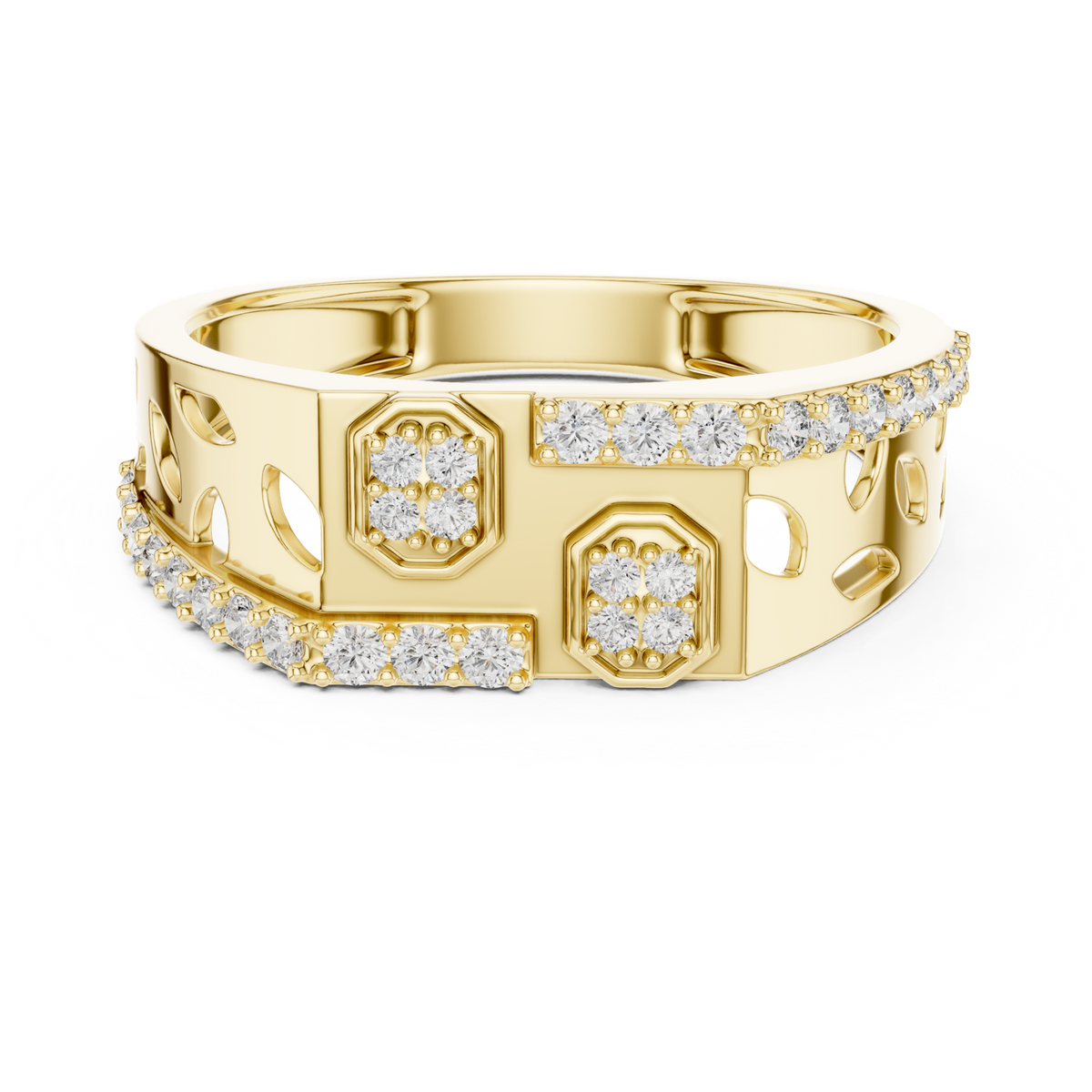 14K Solid Gold Lab Diamond Cluster Ring, Yellow Gold