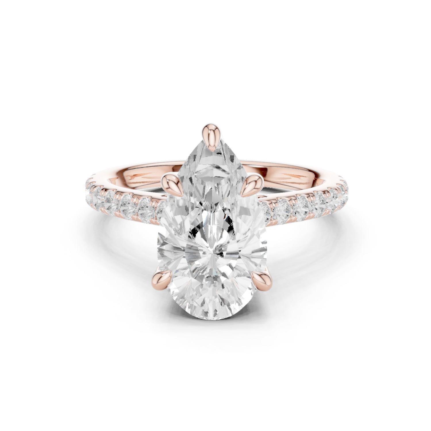 Gold Ring DDLR-250, Pear center stone, Rose Gold
