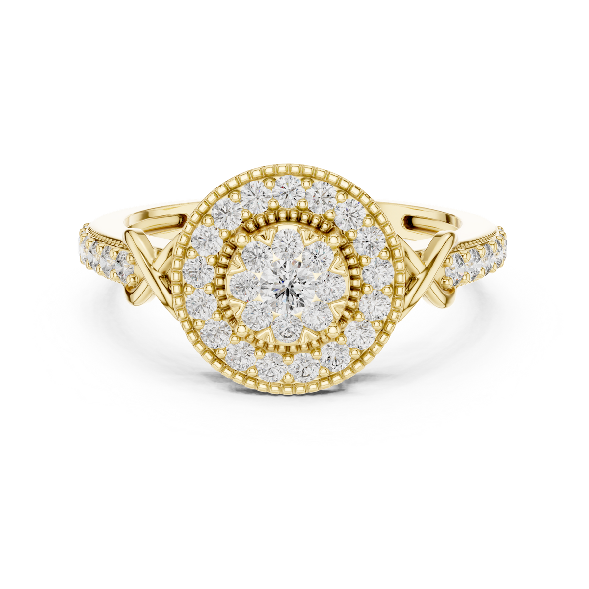 14K Solid Gold Lab Diamond Halo Ring, Yellow Gold