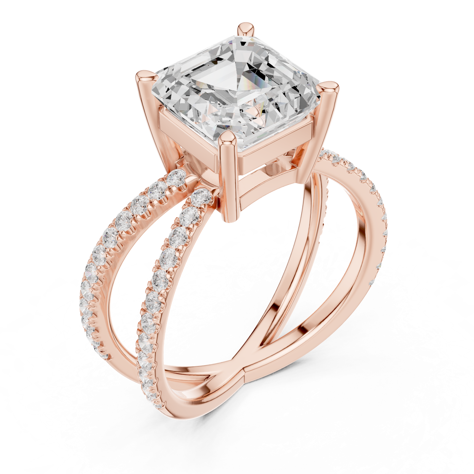 Gold Jewelry, Asscher center stone, Rose Gold, view 2
