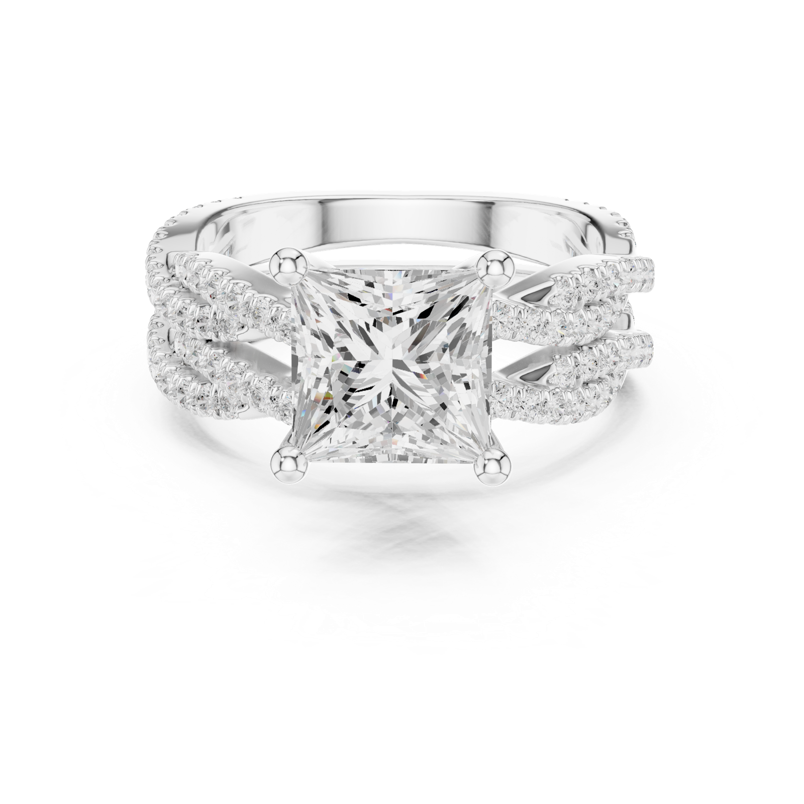 Gold Ring DDLR-300, Princess center stone, White Gold, view 4