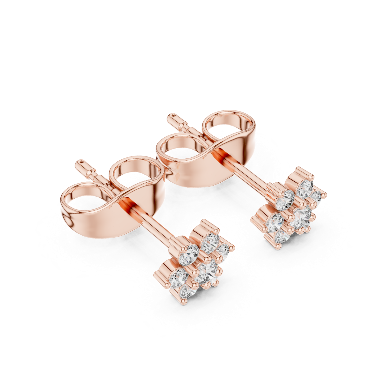 14K Solid Gold Lab Diamond Flower Cluster Earrings, Rose Gold, view 2