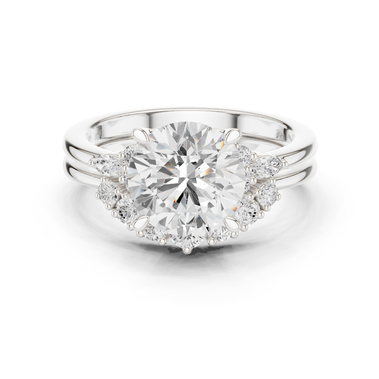 Gold Ring DDLR-440, Round center stone, White Gold