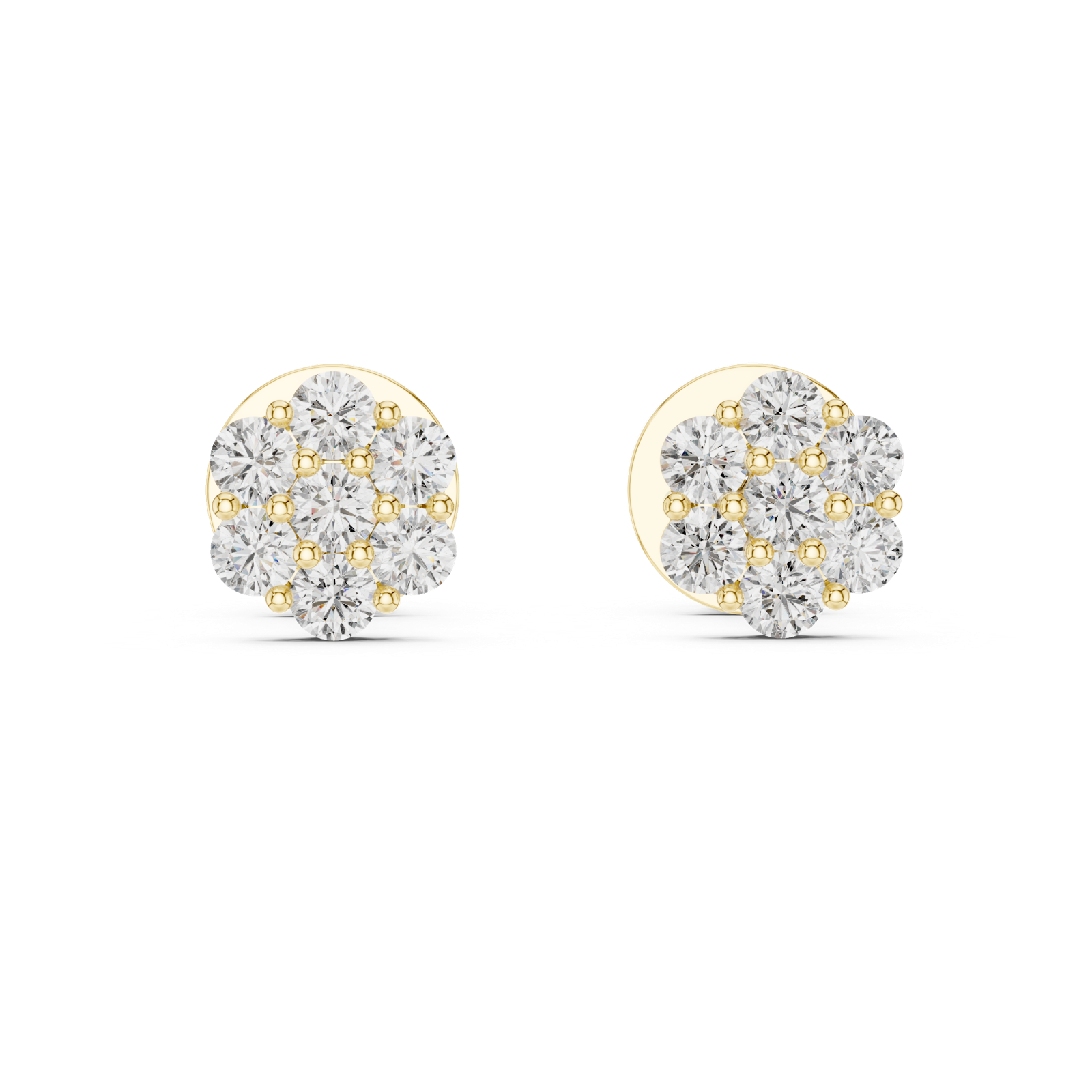 14K Solid Gold Lab Diamond Flower Cluster Earrings, Yellow Gold, view 4