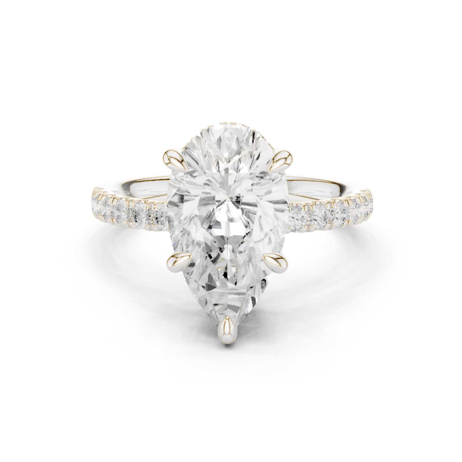 Gold Ring DDLR-259, Pear center stone, White Gold