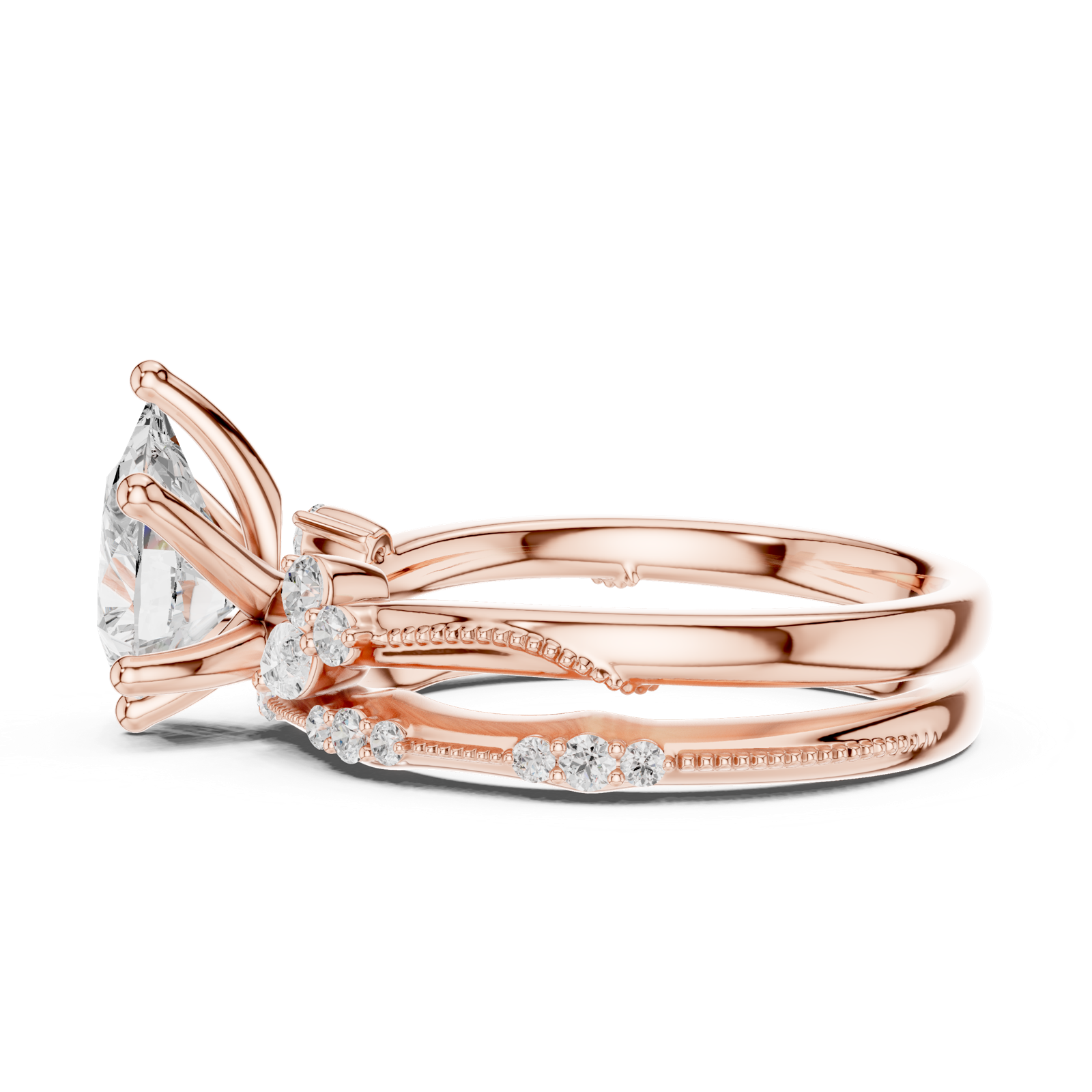 Gold Ring DDLR-299, Pear center stone, Rose Gold, view 3