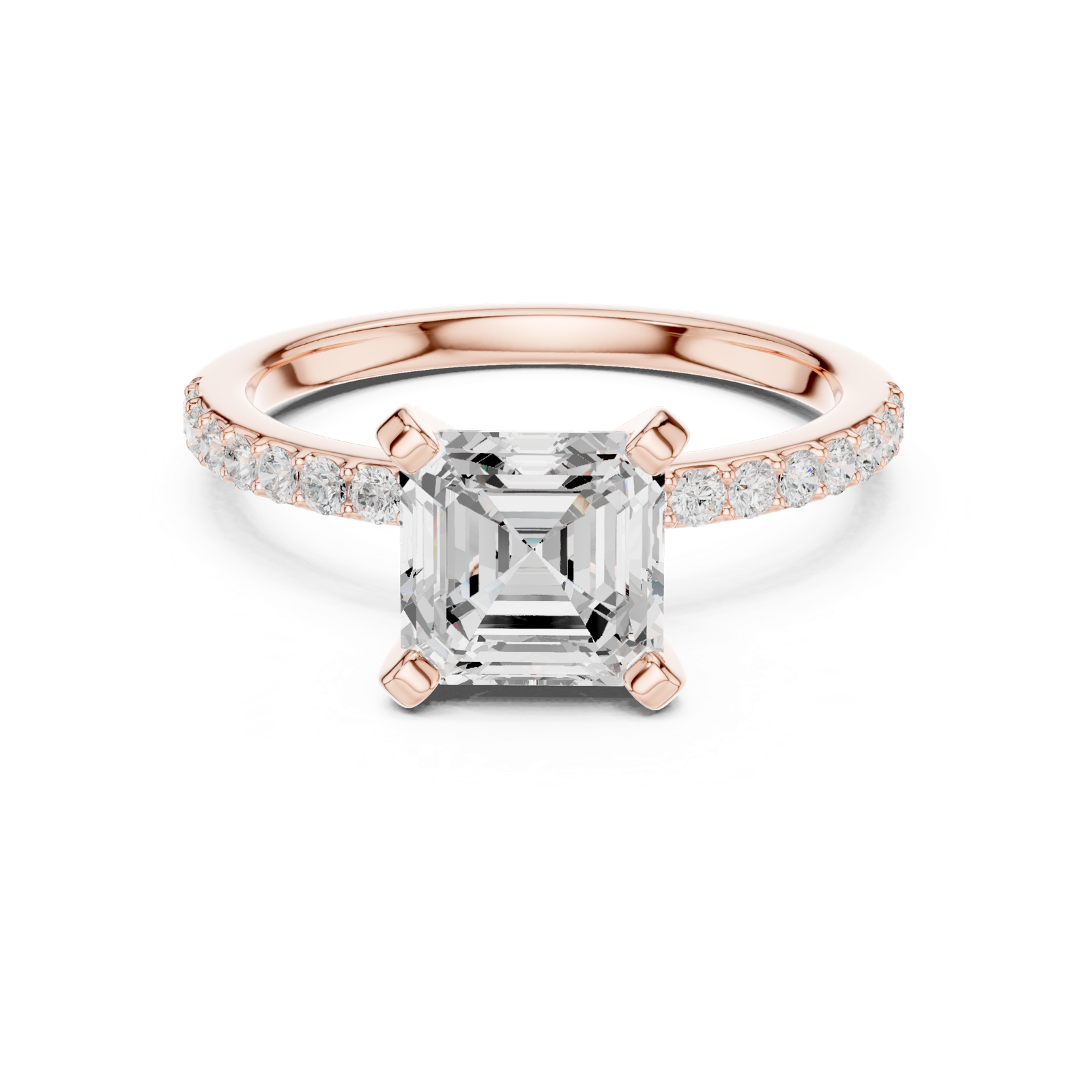 Gold Ring DDLR-040, Asscher center stone, Rose Gold, view 4