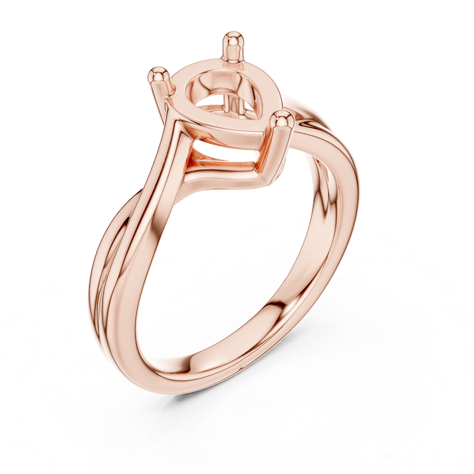 Gold Twisted Band Solitaire Engagement Ring, Pear center stone, Rose Gold, view 2