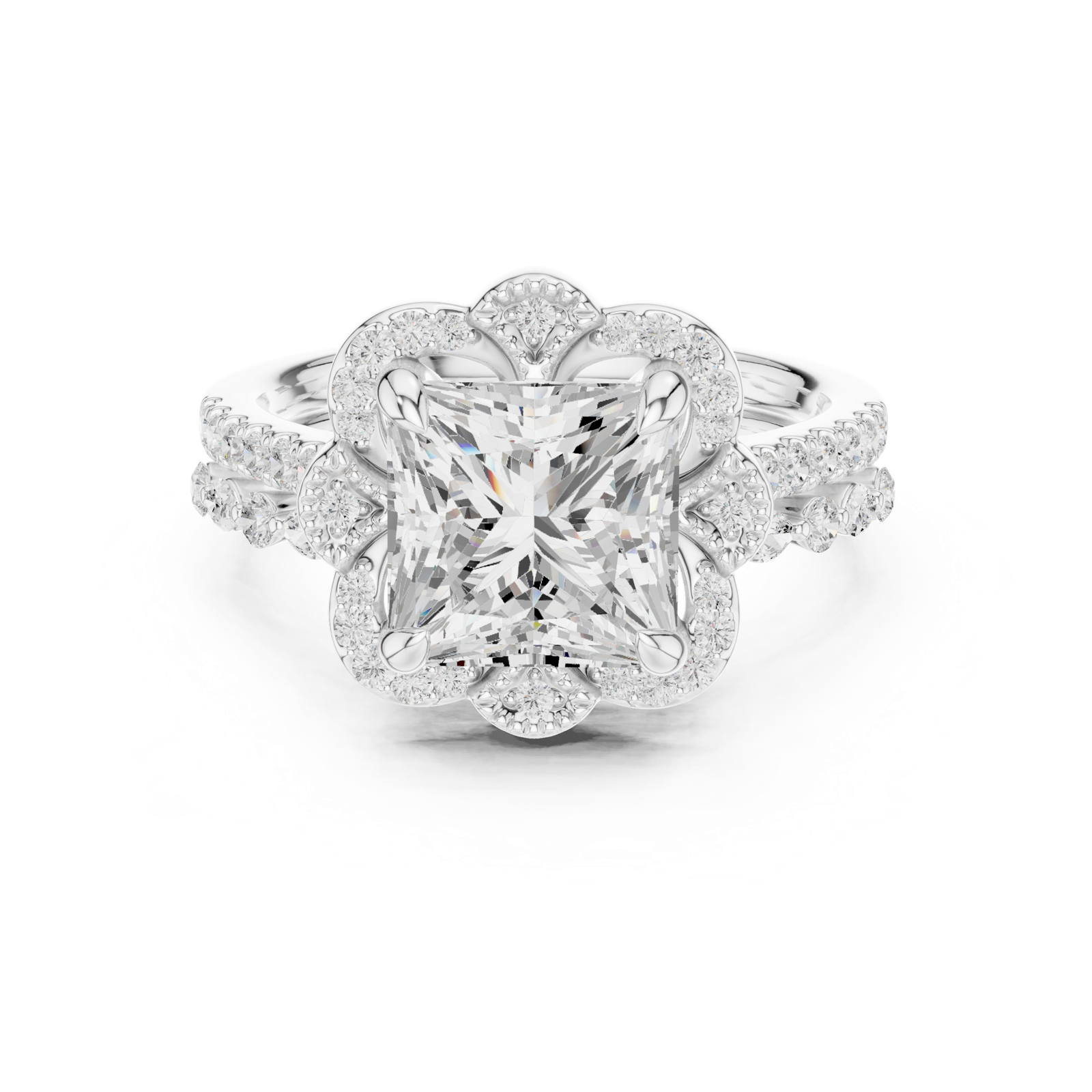 Gold Ring DDLR-442, Princess center stone, White Gold, view 4
