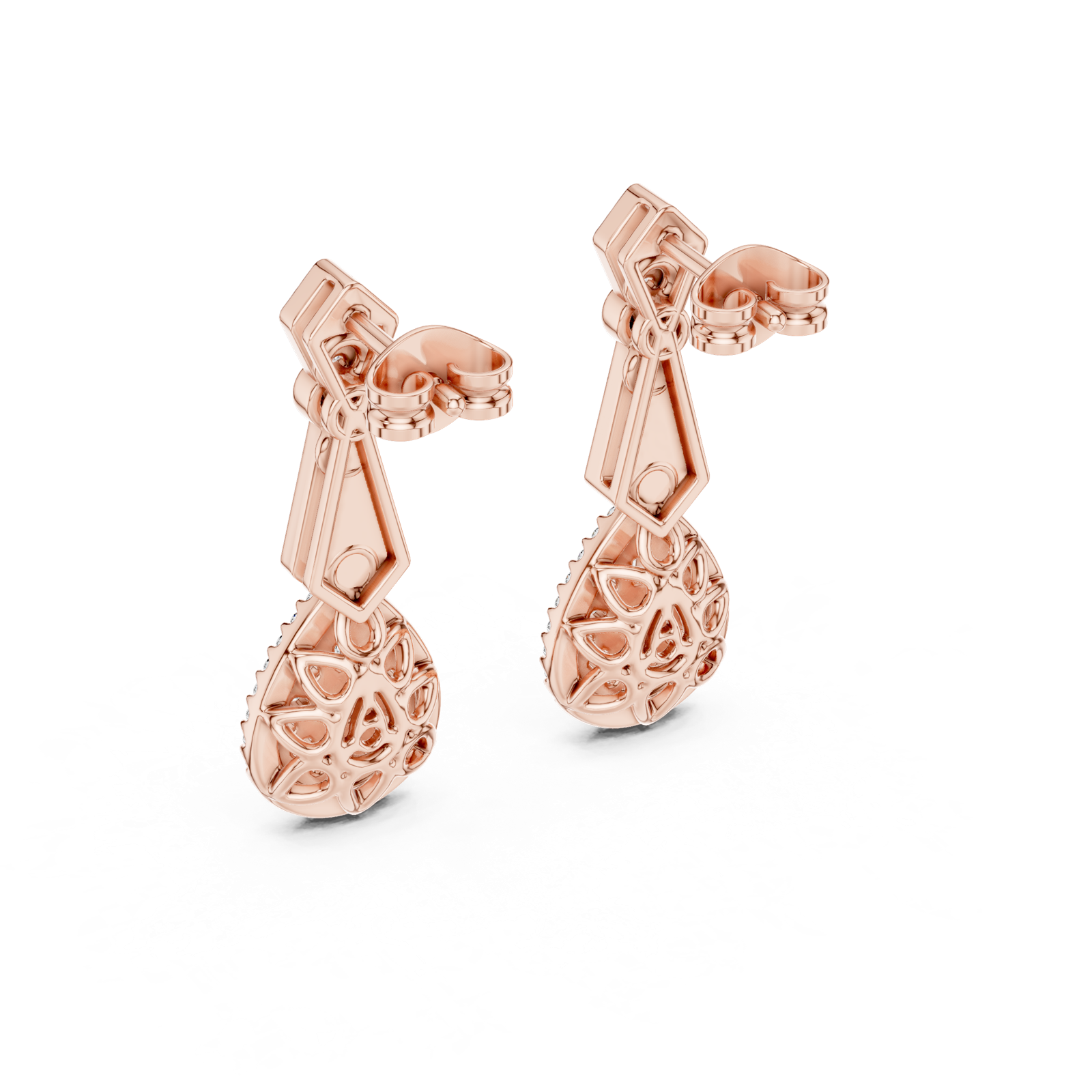 Gold Earrings GER-0377, Rose Gold, view 3