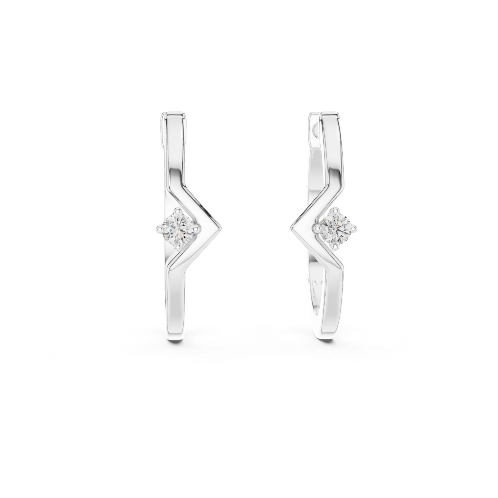 14K Solid Gold Lab Diamond Huggie Earrings, White Gold