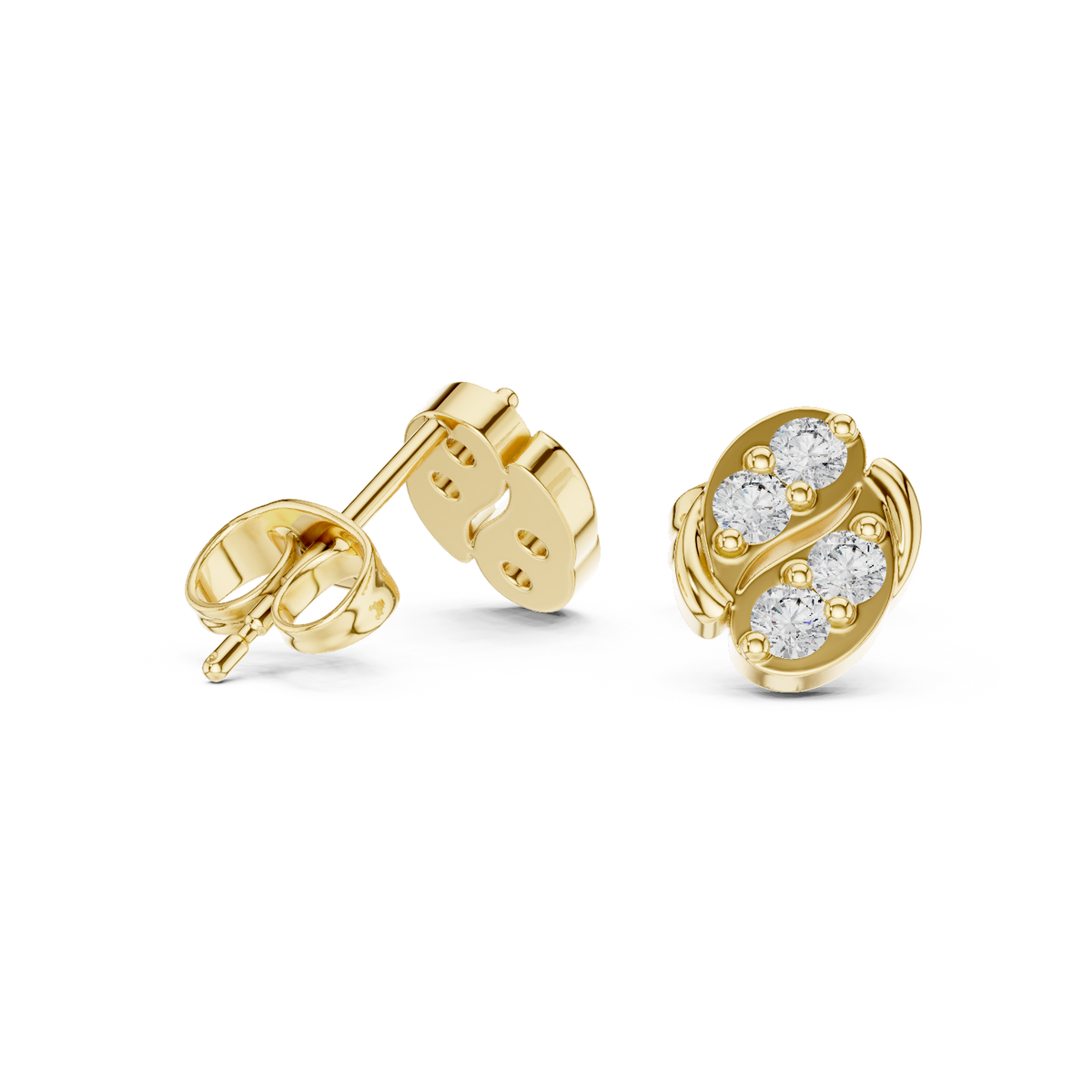14K Solid Gold Lab Diamond Cluster Earrings, Yellow Gold, view 1