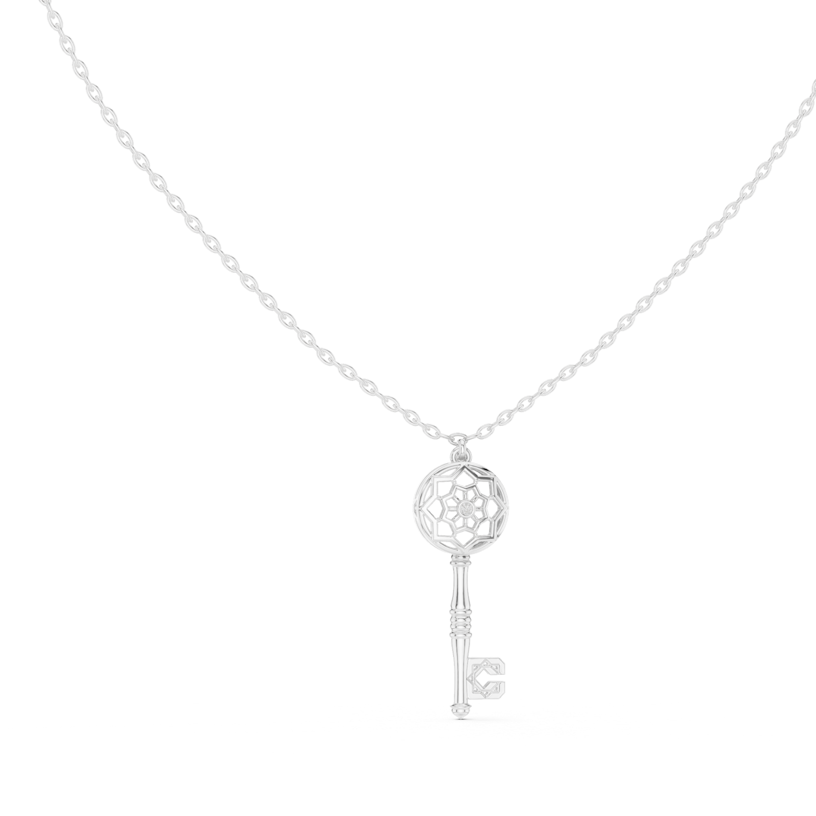 14K Solid Gold Lab Diamond Pendant Necklace, White Gold, view 1