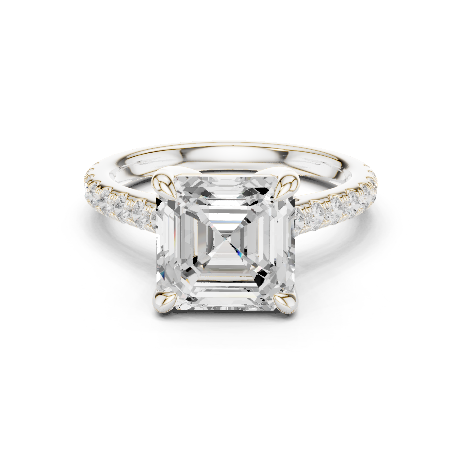 Gold Ring, Asscher center stone, White Gold