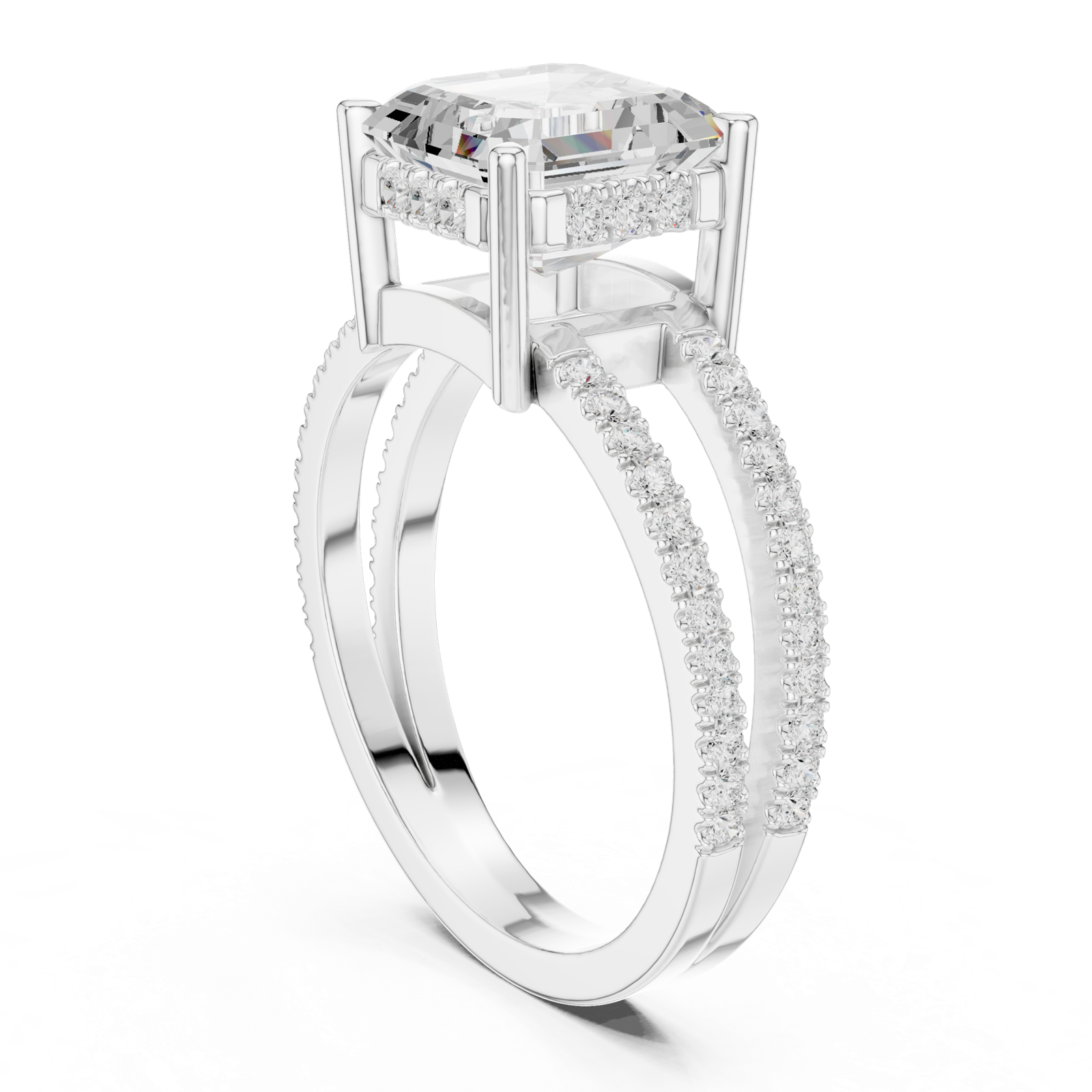 Gold Jewelry, Asscher center stone, White Gold, view 1