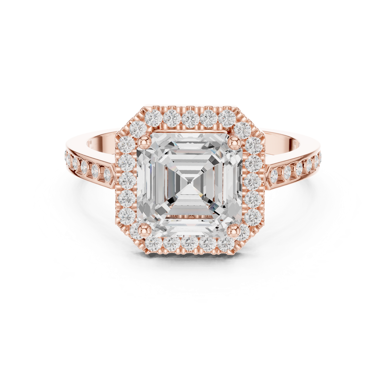 Gold Ring, Asscher center stone, Rose Gold, view 4