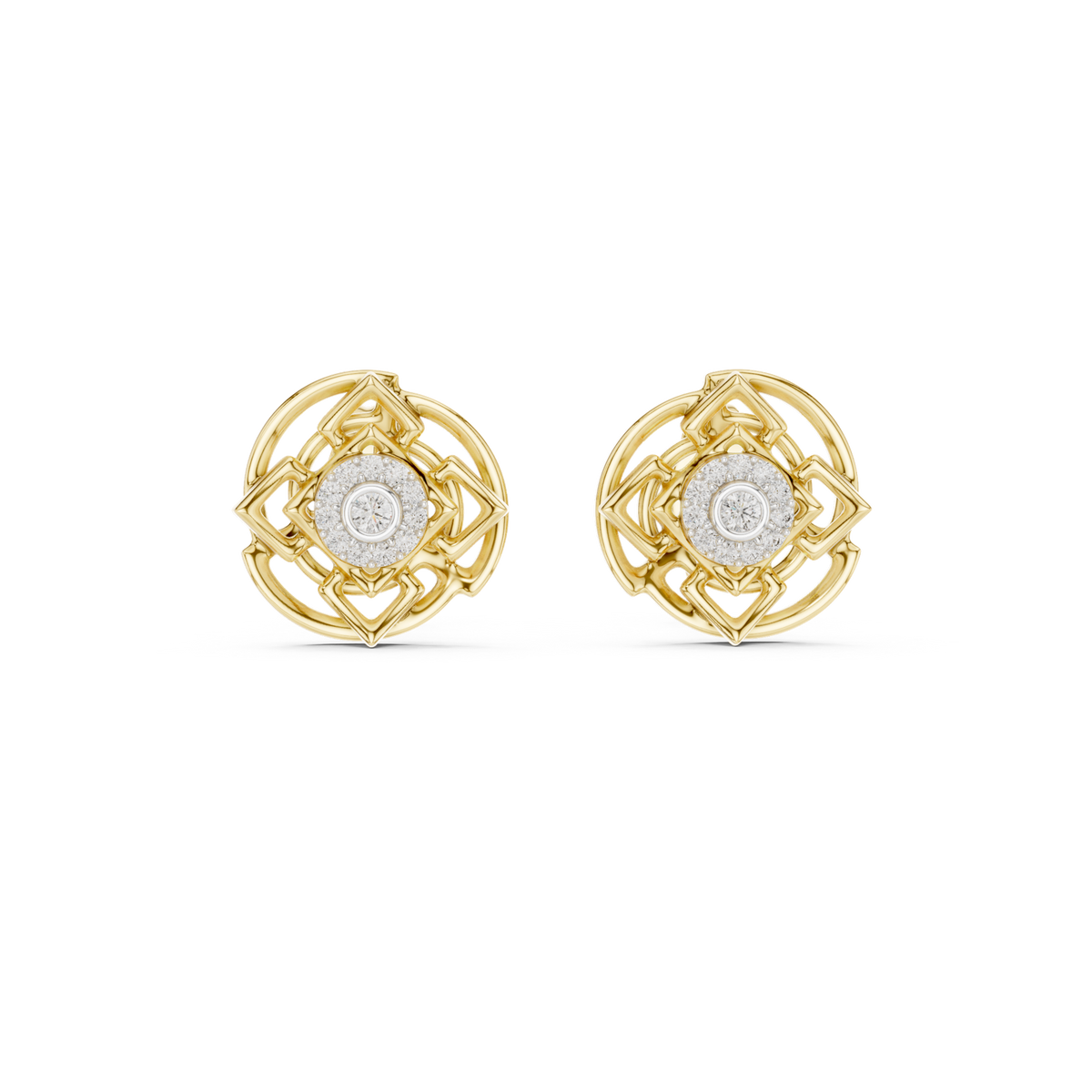 14K Solid Gold Lab Diamond Stud Earrings, Yellow Gold