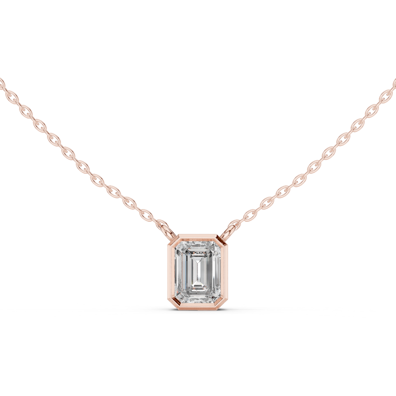 14K Solid Gold Lab Diamond Solitaire Pendant Necklace, Rose Gold