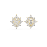 14K Solid Gold Lab Diamond Star Cluster Earrings, Yellow Gold