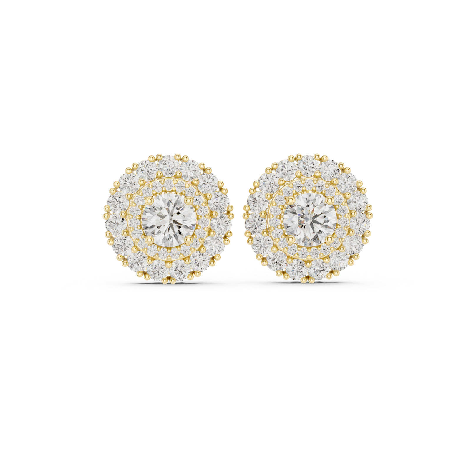14K Solid Gold Lab Diamond Halo Earrings, Yellow Gold