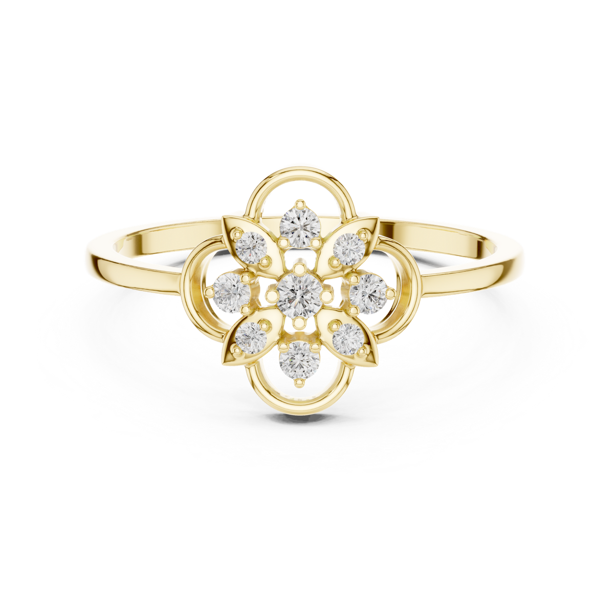 14K Solid Gold Lab Diamond Clover Cluster Ring, Yellow Gold