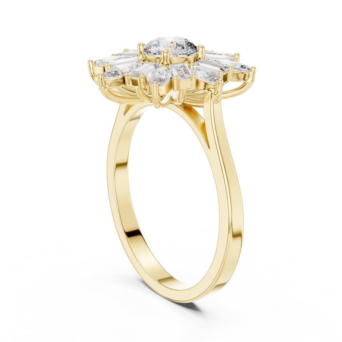 14K Solid Gold Lab Diamond Star Halo Ring, Yellow Gold, view 1