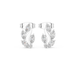 14K Solid Gold Lab Diamond Leaf Huggie Earrings, White Gold