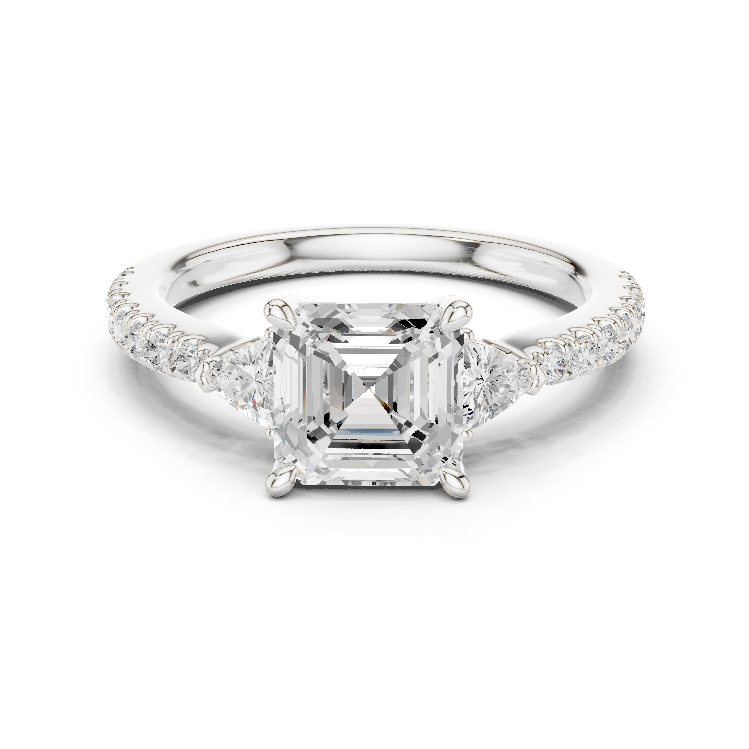 Gold Ring, Asscher center stone, White Gold