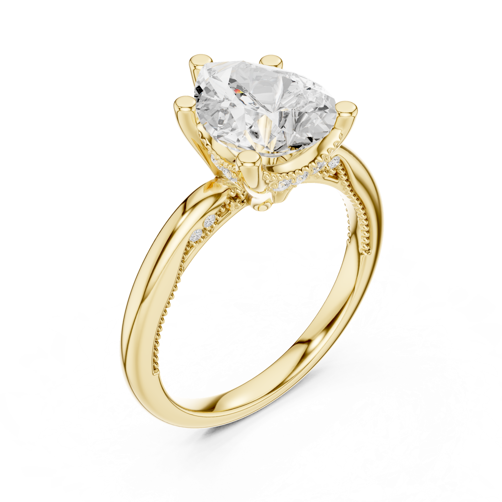 Gold Ring DDLR-175, Pear center stone, Yellow Gold, view 2