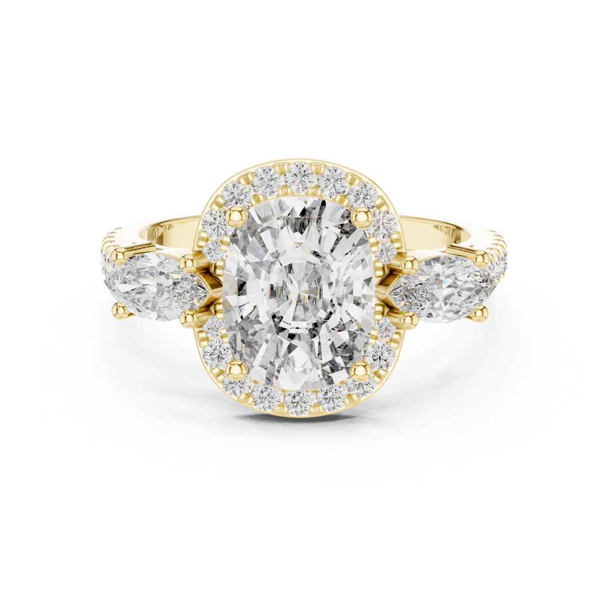 14K Solid Gold Lab Diamond Halo Ring, Yellow Gold