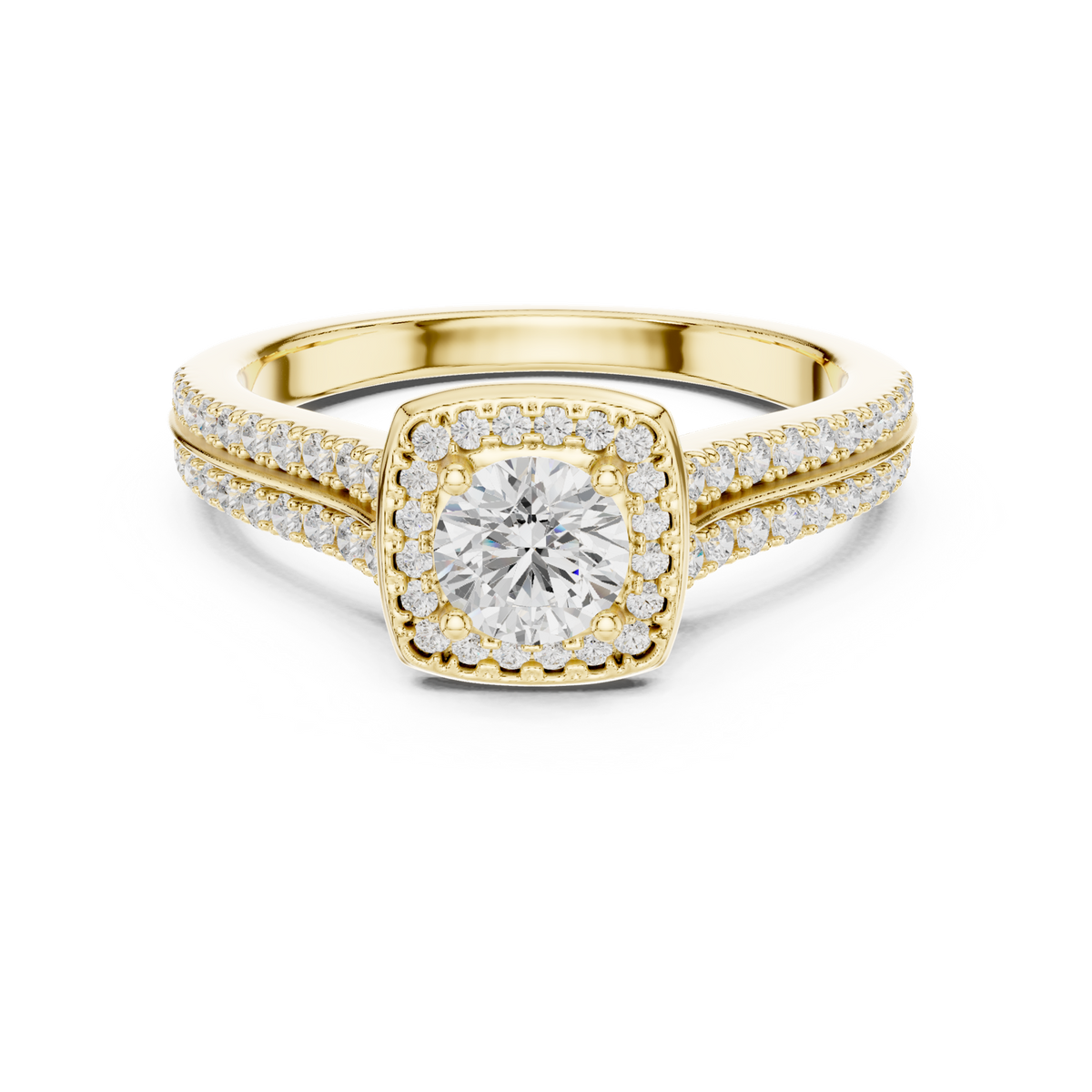 14K Solid Gold Lab Diamond Halo Ring, Yellow Gold
