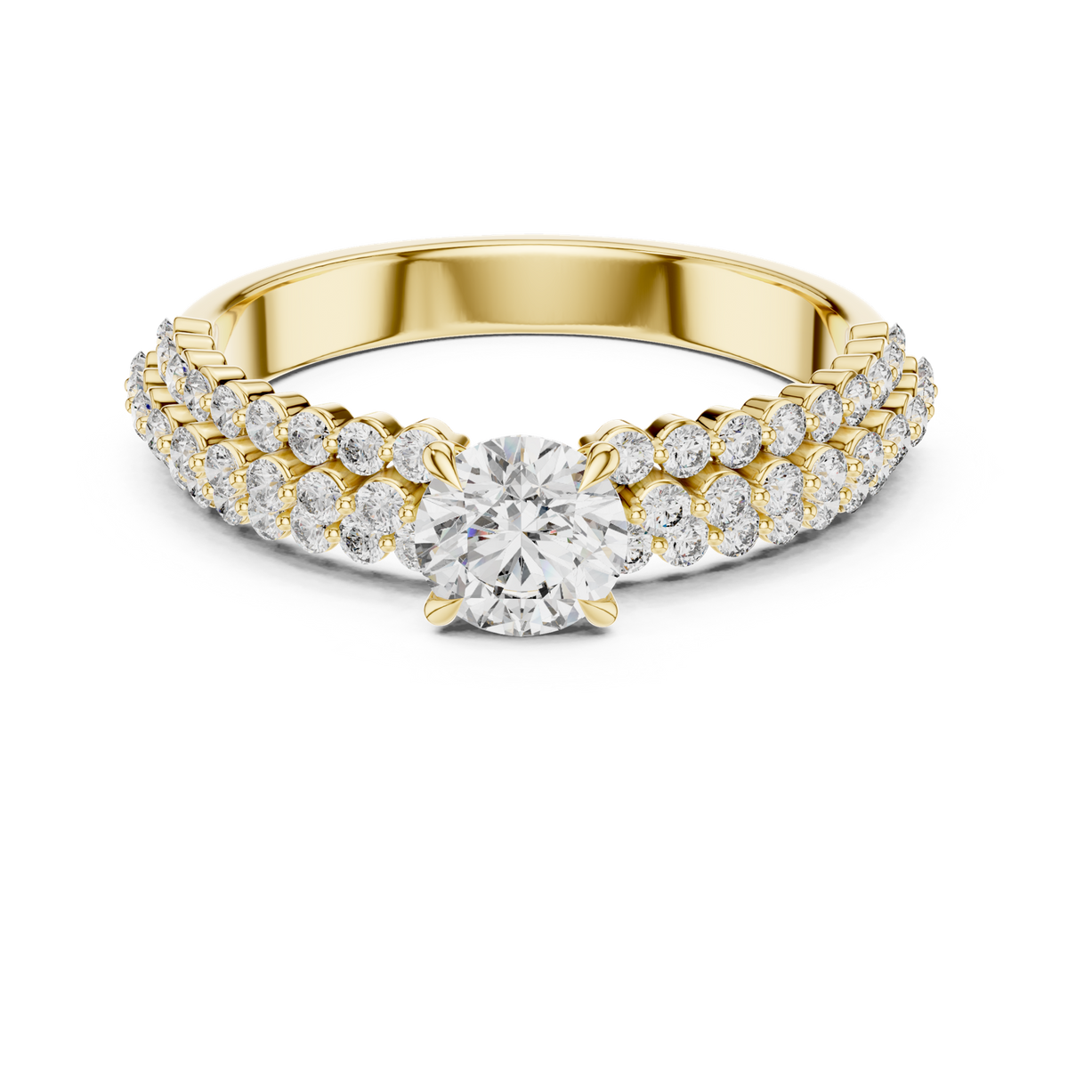 14K Solid Gold Lab Diamond Halo Ring, Yellow Gold