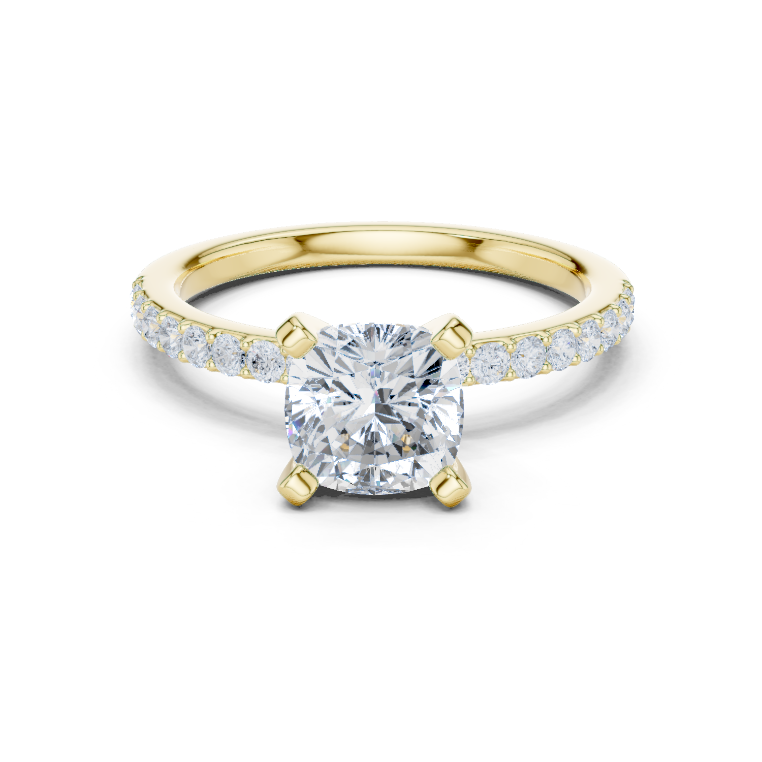Gold Ring DDLR-040, Cushion center stone, Yellow Gold