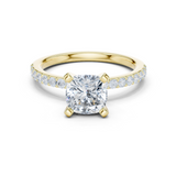 Gold Ring DDLR-040, Cushion center stone, Yellow Gold