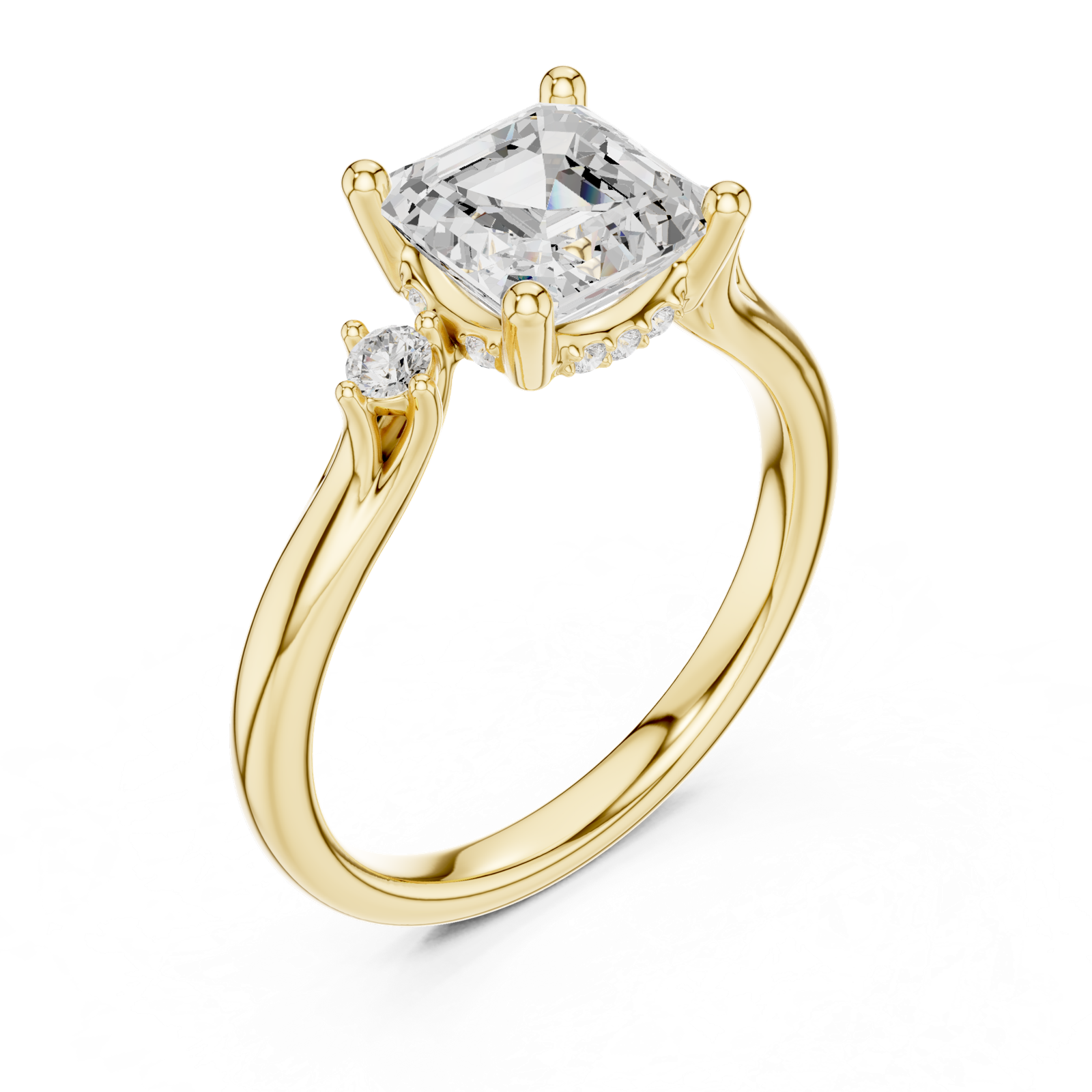 Gold Ring DDLR-164, Asscher center stone, Yellow Gold, view 2