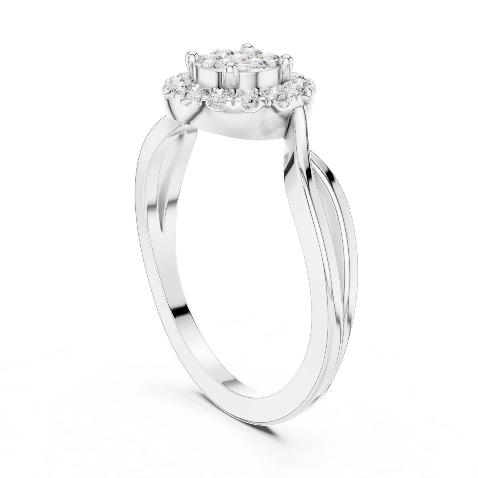 14K Solid Gold Lab Diamond Halo Ring, White Gold, view 1