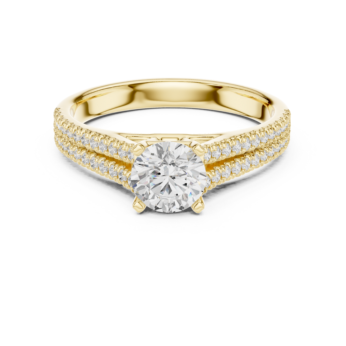 14K Solid Gold Lab Diamond Solitaire Ring, Yellow Gold