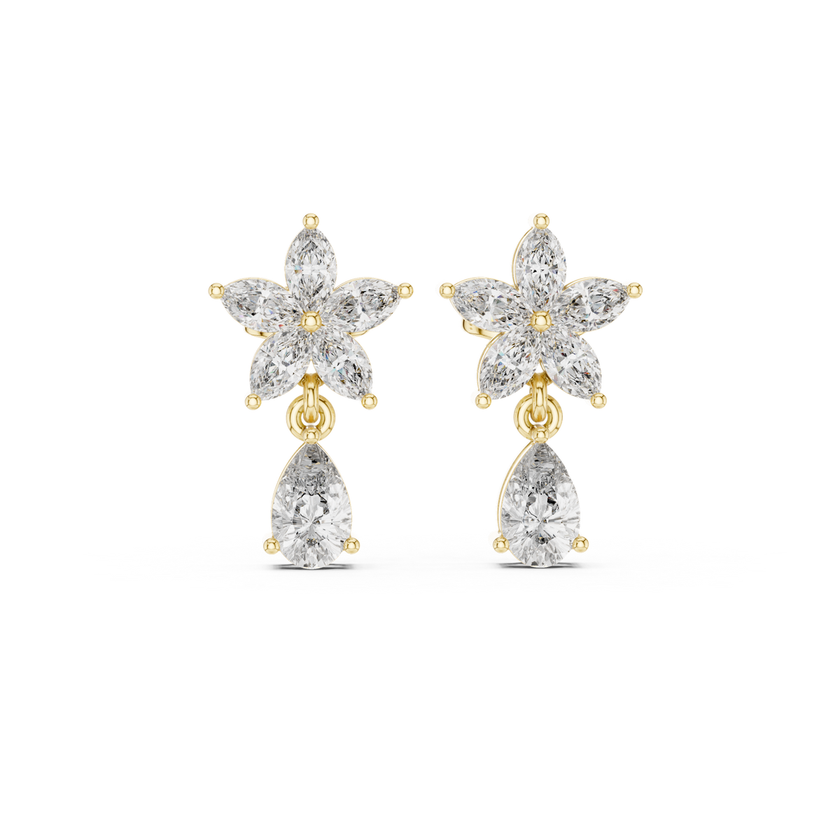 14K Solid Gold Lab Diamond Star Drop Earrings, Yellow Gold