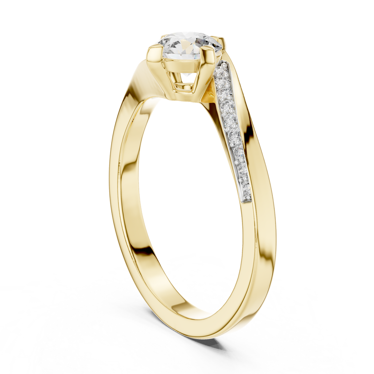 14K Solid Gold Lab Diamond Crossover Ring, Yellow Gold, view 1
