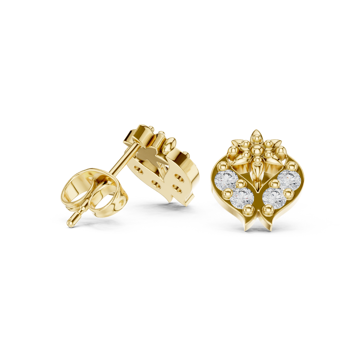 14K Solid Gold Lab Diamond Heart Cluster Earrings, Yellow Gold, view 1