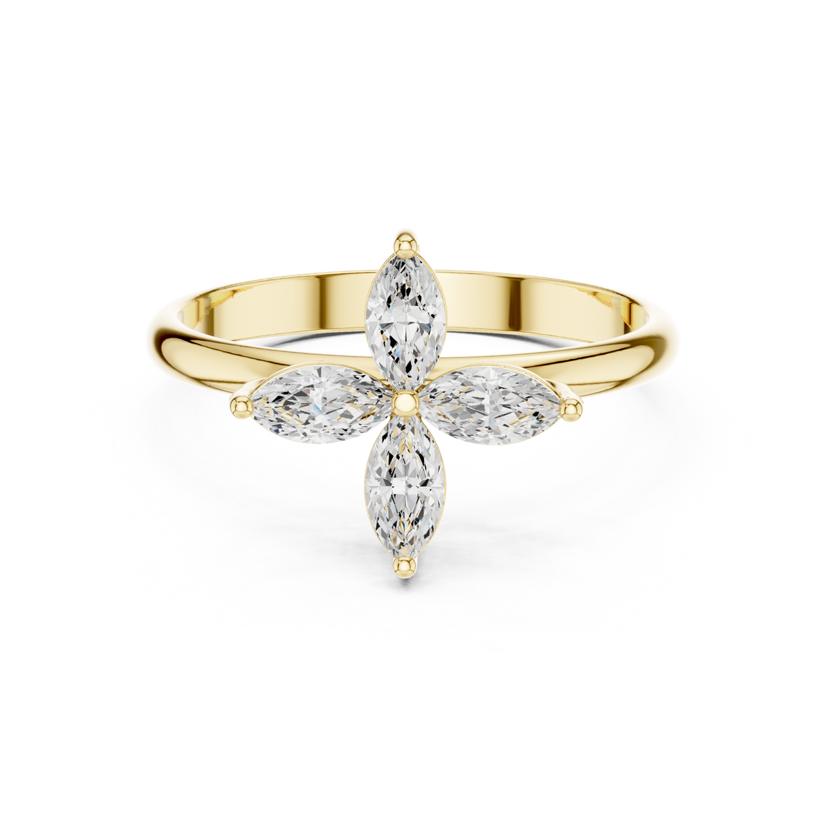 14K Solid Gold Lab Diamond Flower Cluster Ring, Yellow Gold