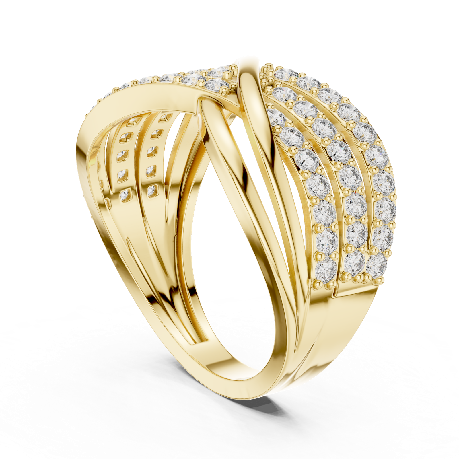 14K Solid Gold Lab Diamond Crossover Ring, Yellow Gold, view 1