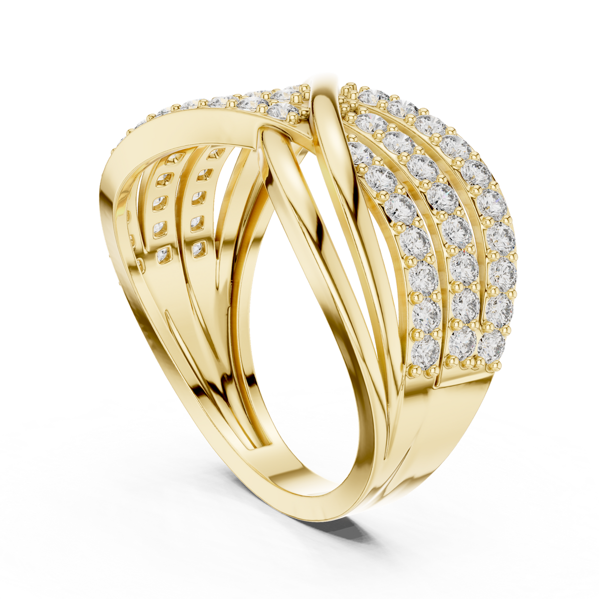 14K Solid Gold Lab Diamond Crossover Ring, Yellow Gold, view 1