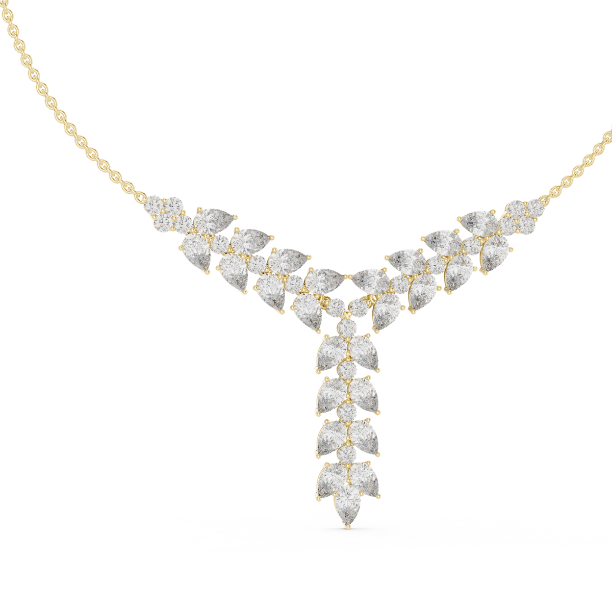 14K Solid Gold Lab Diamond Leaf Pendant Necklace, Yellow Gold, view 1