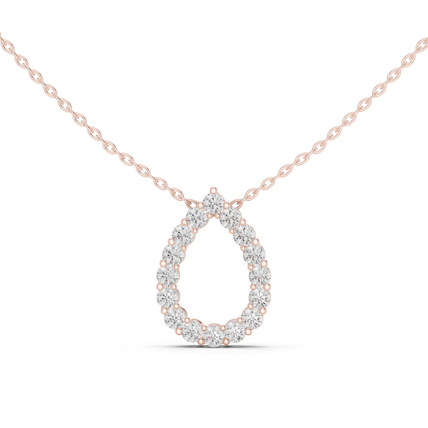 14K Solid Gold Lab Diamond Pendant Necklace, Rose Gold