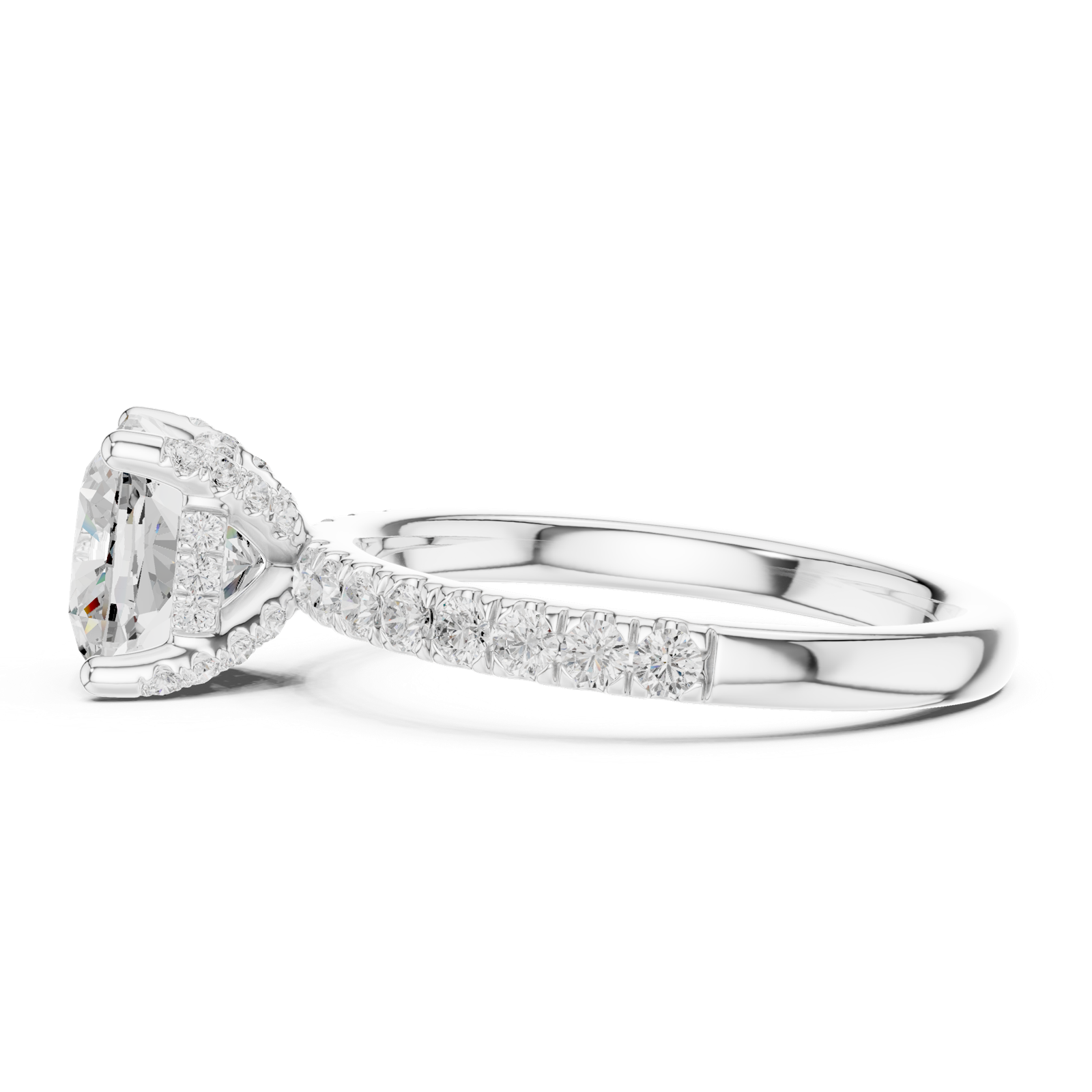 Gold Ring, Cushion center stone, White Gold, view 3